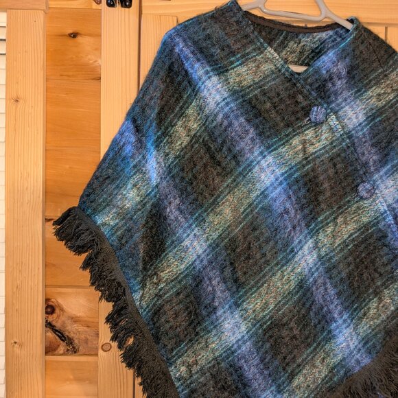 VTG Lochcarron Scottish Mohair Wool Cape Mantle Poncho Wrap Shawl Tartan Plaid - Picture 4 of 10